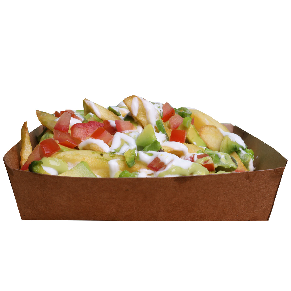 FRIES WITH AVOCADO, SOUR CREAM, TOMATO & SPRING ONION