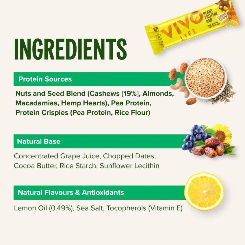 Plant Protein Bars: Lemon and Cashew - Vivo Life