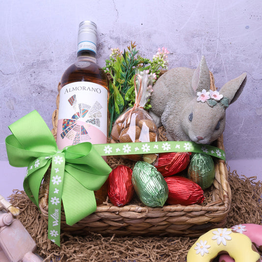Easter Basket with Wine, Chocolate Eggs & Nuts